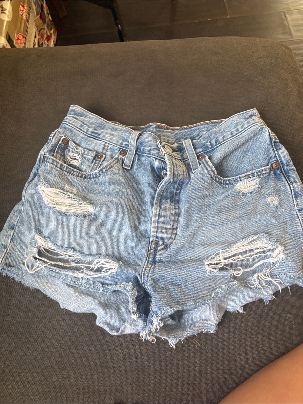 Levi's Light Blue Distressed Denim Shorts